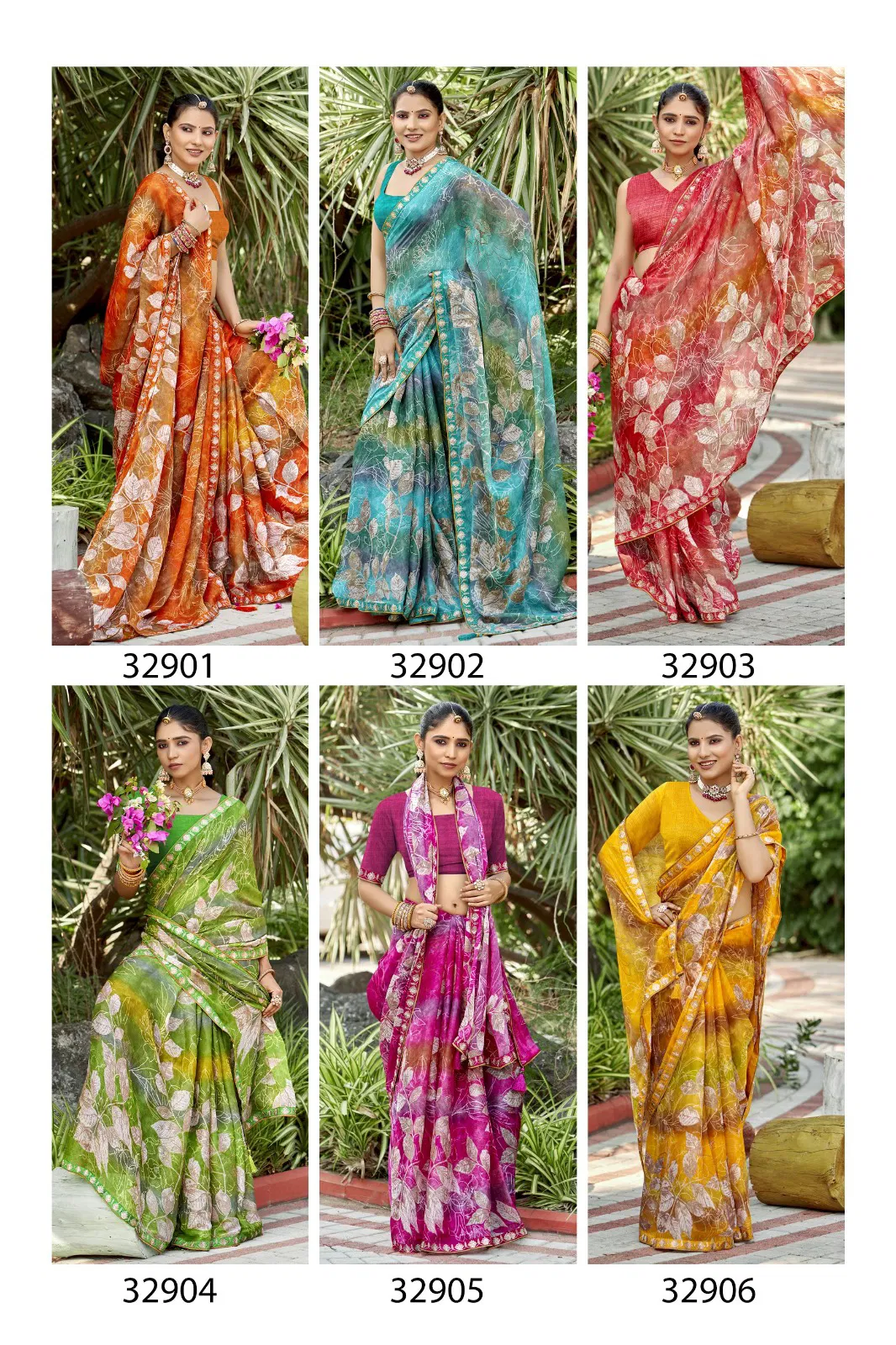 Nancy By Vallabhi Chiffon Leaf Printed Daily Wear Saree Exporters In India